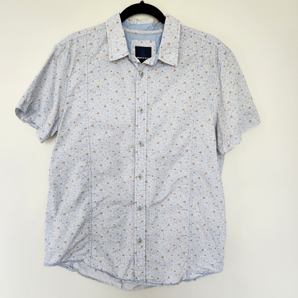 Prana Men's Lukas Short Sleeve Button Up Shirt Size M Ditsy Floral Blue Orange
